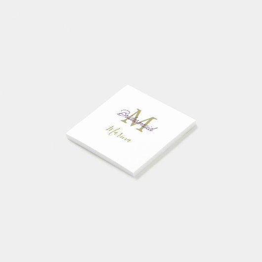 Bruid stam monogram bruiloft eenvoudig goudkleurig post-it® notes (Schuin)