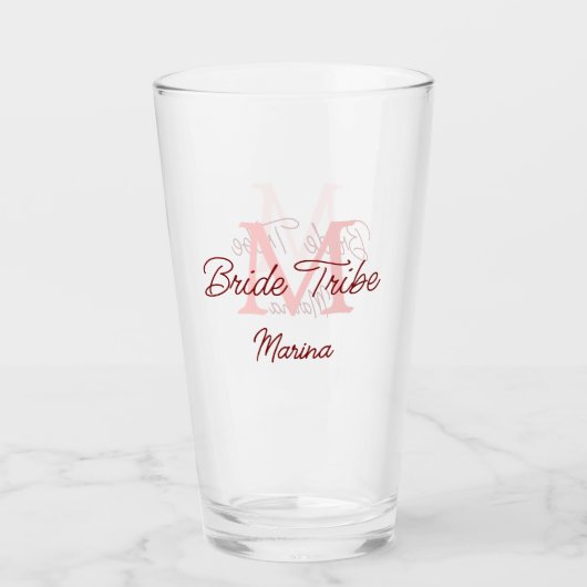 Bruid stam monogram rode bruiloft bruidsshow eenvo glas (Voorkant)
