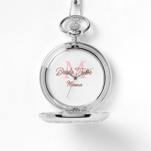 Bruid stam monogram rood bruiloft bruidsshower een horloge