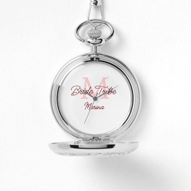 Bruid stam monogram rood bruiloft bruidsshower een horloge (Voorkant)