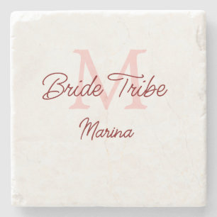 Bruid stam monogram rood bruiloft bruidsshower een stenen onderzetter