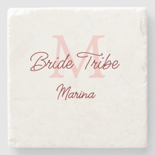 Bruid stam monogram rood bruiloft bruidsshower een stenen onderzetter (Voorkant)