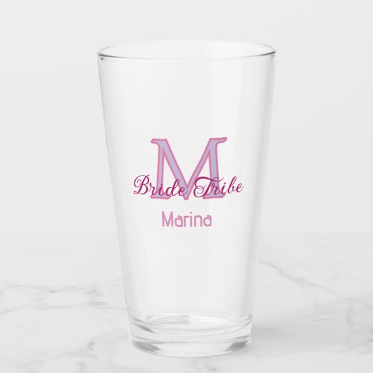 Bruid stam monogram roze bruiloft bruidsshower een glas (Voorkant)
