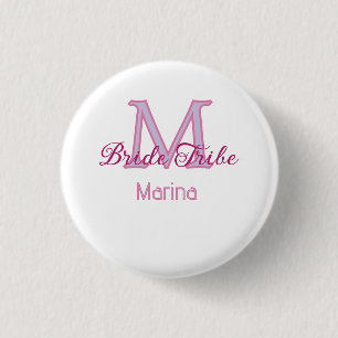 Bruid stam monogram roze bruiloft bruidsshower een ronde button 3,2 cm