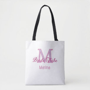 Bruid stam monogram roze bruiloft feest eenvoudig tote bag