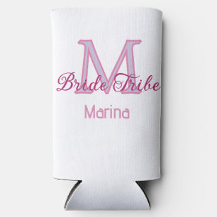 Bruid stam monogram roze bruiloftsshower eenvoudig seltzer blikjeskoeler