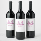 Bruid stam monogram roze bruiloftsshower eenvoudig wijn etiket (Flessen)