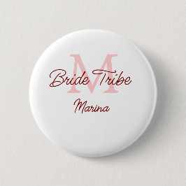 Bruid stam monogram roze vrijgezellenfeest eenvoud ronde button 5,7 cm
