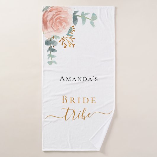 Bruid stam roze goud bloemig eucalyptus groen bad handdoek (Badhanddoek)