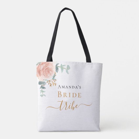 Bruid stam roze goud bloemig eucalyptus groen tote bag (Achterkant)