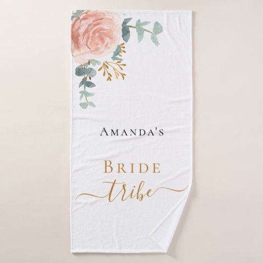 Bruid stam roze goud bloemige eucalyptus groen bad handdoek (Badhanddoek)