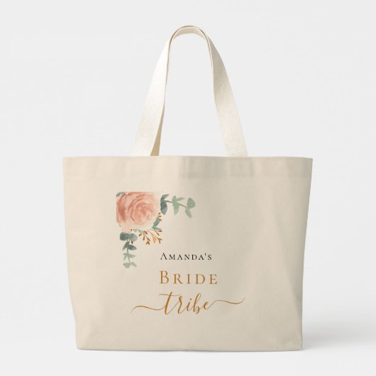 Bruid stam roze goud bloemige eucalyptus groen grote tote bag (Achterkant)
