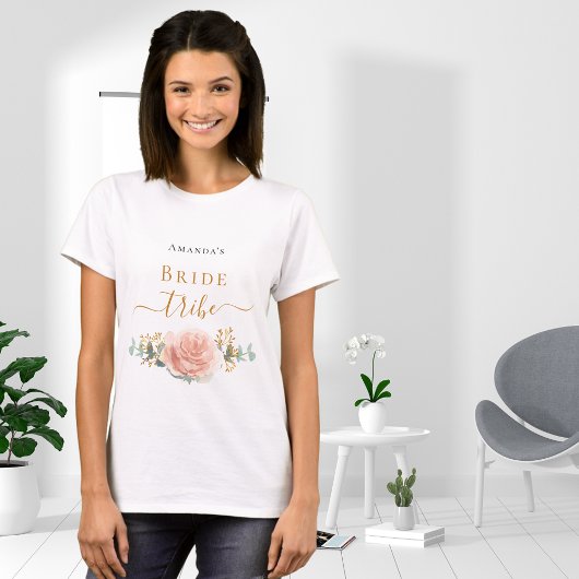 Bruid stam roze goud bloemige eucalyptus groen t-shirt