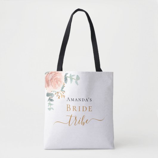 Bruid stam roze goud bloemige eucalyptus groen tote bag (Voorkant)