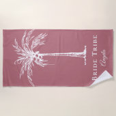 Bruid Stam Stof Roze Witte Palmboom Aangepast Strandlaken (Voorkant)