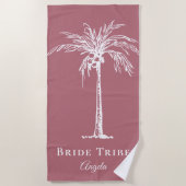 Bruid Stam Stof Roze Witte Palmboom Aangepast Strandlaken (Voorkant)