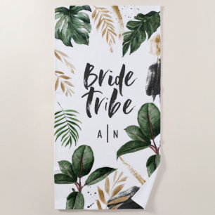 Bruid stam tropisch blad en typografie strandlaken