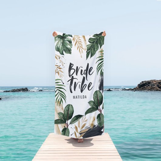 Bruid stam tropisch blad & typografie badhanddoek