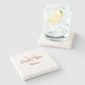 Bruid stamlogo rood bruidsdouche eenvoudig mini stenen onderzetter (Zijkant)