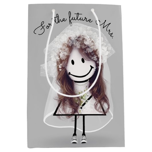Bruid Stick Figure Meisje met Boeket Medium Cadeauzakje (Voorkant)