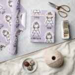 Bruid Stick figuur meisje met bruids tekst op Paar Cadeaupapier<br><div class="desc">Bruidstekst op paarse achtergrond met schattig stokfiguur meisje in een witte bruidssluier,  kanten jurk,  haar,  parel ketting,  en het houden van een madeliefje boeket voor vrijgezellenfeest. De achtergrondkleur kan worden veranderd.</div>