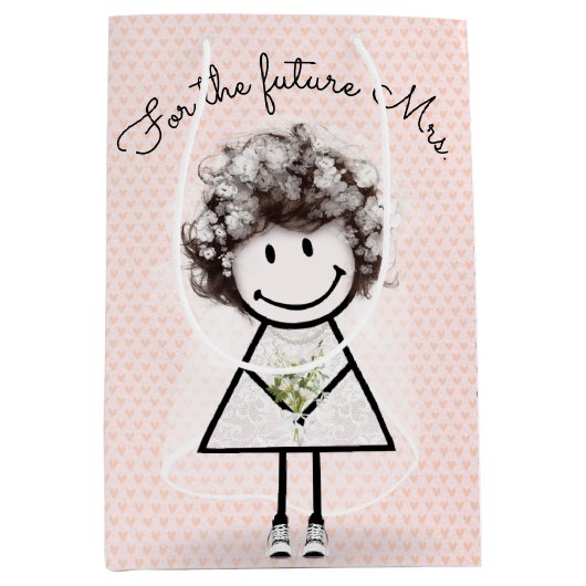Bruid Stick Meisje in kantjurk en sneakers  Medium Cadeauzakje (Voorkant)