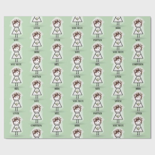 Bruid Stick Meisje in Sneakers op Groen Cadeaupapier (Vlak)