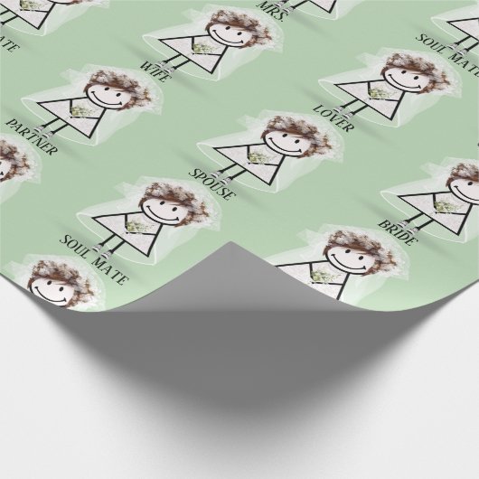 Bruid Stick Meisje in Sneakers op Groen Cadeaupapier (Hoek)