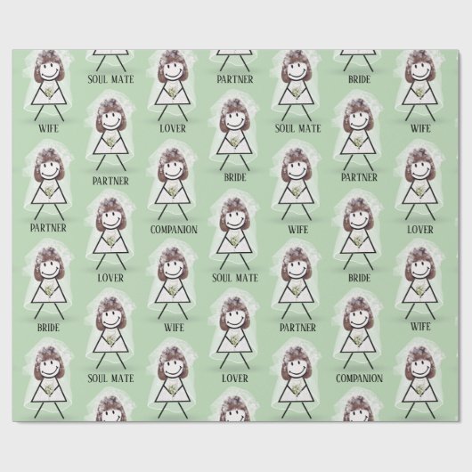 Bruid Stick Meisje met Bruidstekst op Groen Cadeaupapier (Vlak)