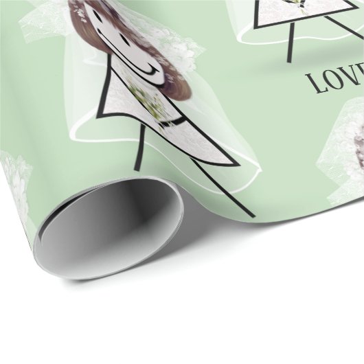 Bruid Stick Meisje met Bruidstekst op Groen Cadeaupapier (Rol Hoek)