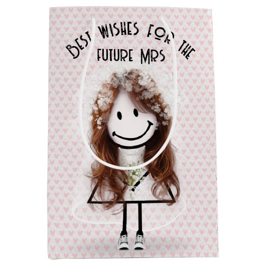 Bruid Stickfiguur in sneakers op harten Medium Cadeauzakje (Voorkant)