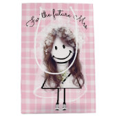 Bruid Stickfiguur Meisje met Boeket  Medium Cadeauzakje (Voorkant)