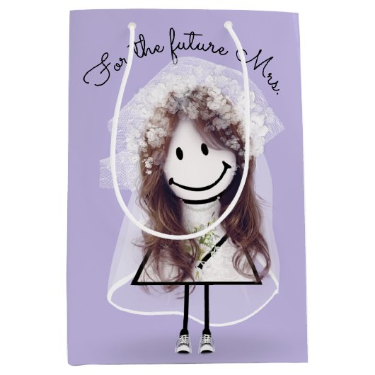 Bruid Stickfiguur Meisje met Boeket Medium Cadeauzakje (Voorkant)