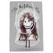 Bruid Stickfiguur Meisje met Boeket  Medium Cadeauzakje (Voorkant)