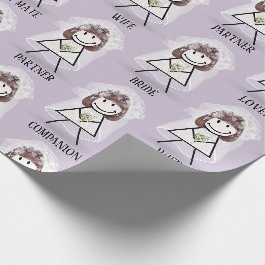 Bruid Stickfiguur Meisje met Bruidstekst op Paars Cadeaupapier (Hoek)