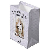 Bruid Stickfiguur Op Lavendel Hartjes  Medium Cadeauzakje (Voorkant Gekanteld)