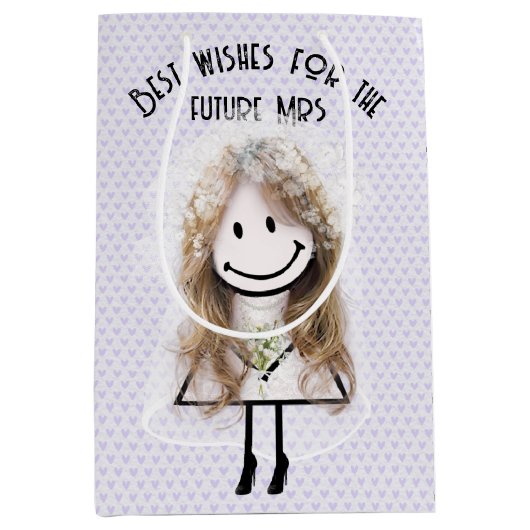 Bruid Stickfiguur Op Lavendel Hartjes  Medium Cadeauzakje (Voorkant)