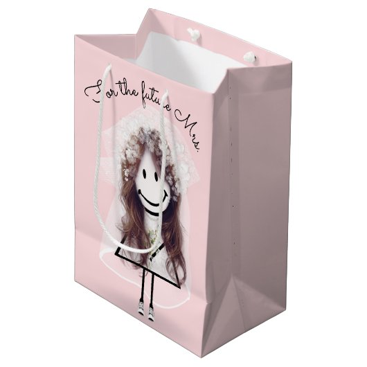 Bruid Stokfiguur met Bruidsboeket Medium Cadeauzakje (Voorkant Gekanteld)
