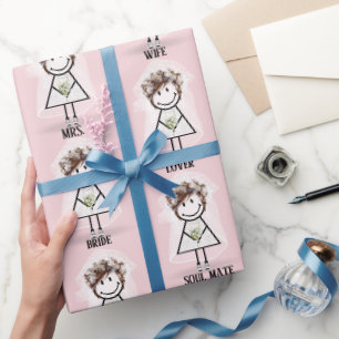 Bruid Stokpoppetje in Sneakers op Roze Cadeaupapier