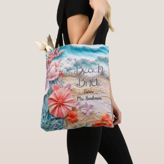 Bruid strand bruids feest oceaan blauw gepersonali tote bag