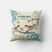 Bruid Teal Damast Mees Vogelkooi Gevestigd D Kussen (Achterkant)