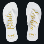 Bruid Teenslippers voor bruiloft, Bachelorette | G<br><div class="desc">Teenslippers voor de bruid in wit en goud. U kunt aanpassen voor uw volledige bruiloft en gasten voor uw bruiloft,  douche of vrijgezellenweekend.</div>