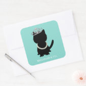 Bruid & Tiara Kat Party Bruiloftsborrel Vierkante Sticker (Envelop)