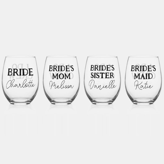 Bruid to be Bachelorette Party Ik doe Crew Wijnglas Zonder Voet (Voorkant)