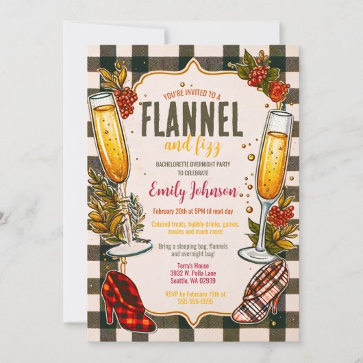 Bruid-to-be Flanel en Fizz Bachelorette Party Kaart (Voorkant)