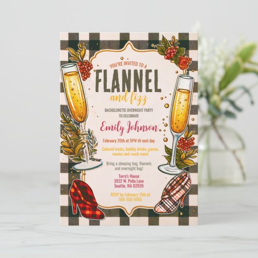 Bruid-to-be Flanel en Fizz Bachelorette Party Kaart (Staand voorkant)