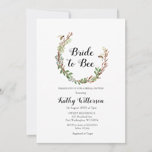 Bruid to Be Greenery bruids douche uitnodiging (Voorkant)