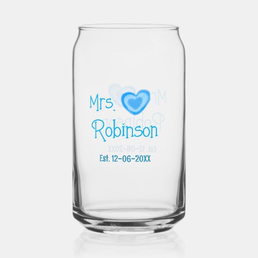 Bruid to be Mrs. add naam datum blauw hart waterve Blikvorm Glas (Voorkant)