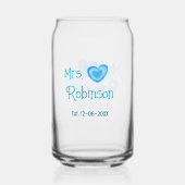 Bruid to be Mrs. add naam datum blauw hart waterve Blikvorm Glas (Achterkant)