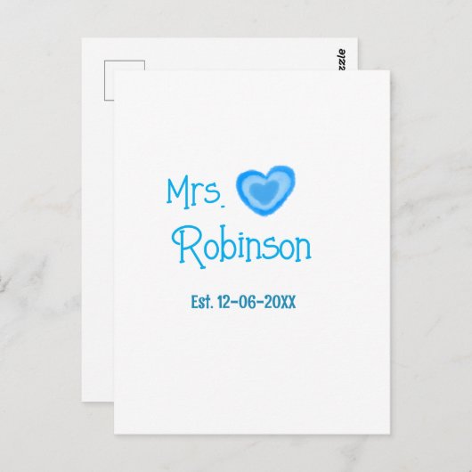 Bruid to be Mrs. add naam datum blauw hart waterve Briefkaart (Voorkant / Achterkant)